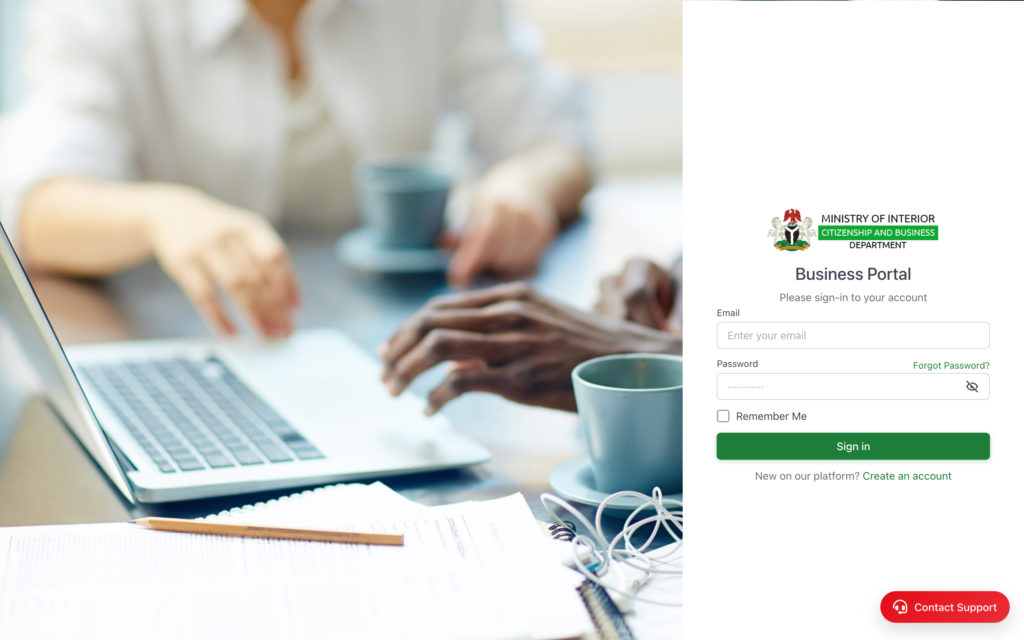 Citizenship and Business Department portal used for expatriate quota applications in Nigeria
